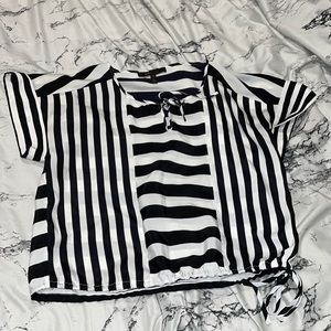 BCBG Black & White Striped Blouse